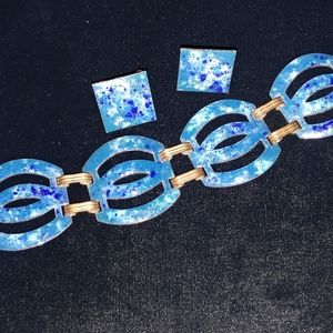Mid-century Copper and Blue Enamel Set Signed Harris